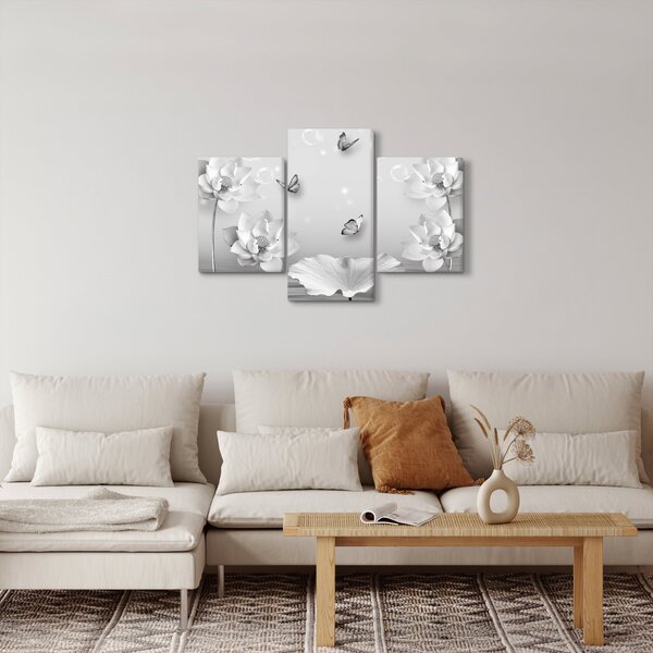 Obraz - Kvetinový dizajn s motýlikmi (90x60 cm)
