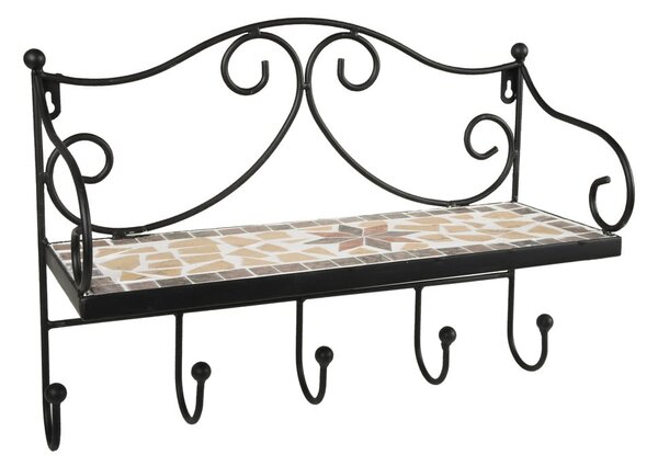 Čierny kovový nástenný vešiak s poličkou 42 cm Almeria – Garden Pleasure