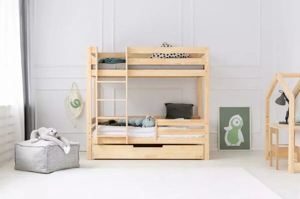 Poschodová detská posteľ s výsuvným lôžkom s úložným priestorom s roštom v prírodnej farbe 90x200 cm CLPBN – Adeko