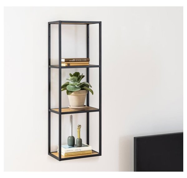 Nástenná knižnica v dekore duba v čierno-prírodnej farbe 37x108 cm Seaford – Actona