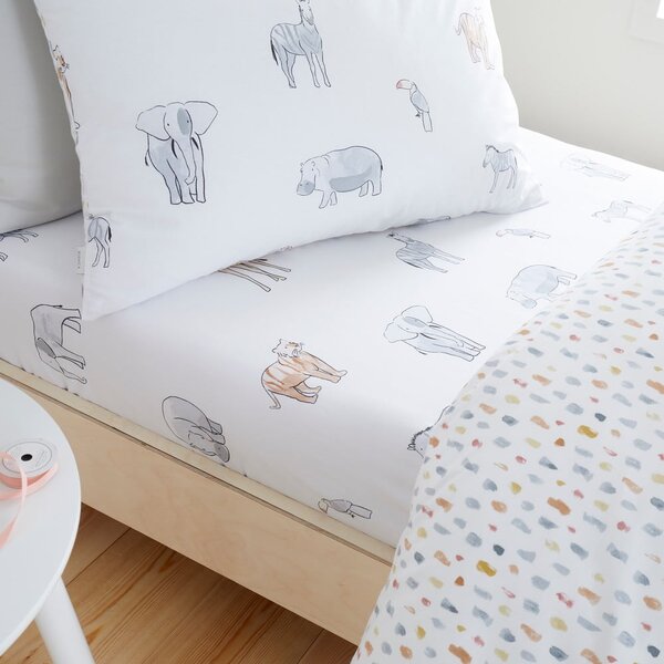 Biela napínacia bavlnená detská plachta do postieľky 70x140 cm Zoo Animals – Bianca