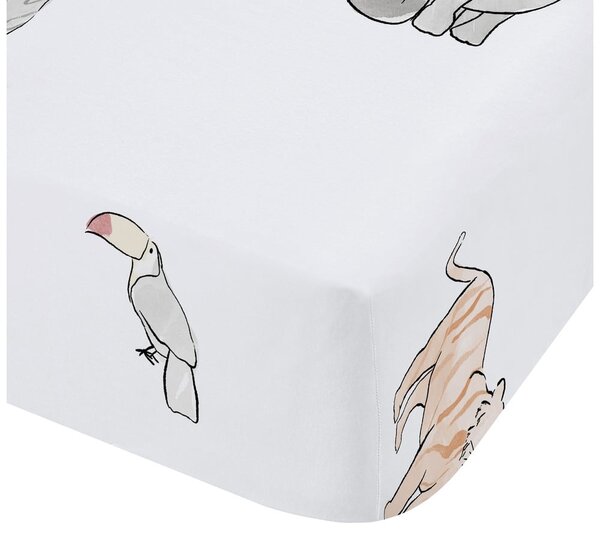 Biela napínacia bavlnená detská plachta do postieľky 70x140 cm Zoo Animals – Bianca