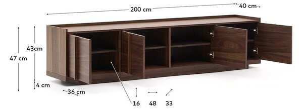 Hnedý TV stolík v dekore orecha 200x47x40 cm Onix – Kave Home