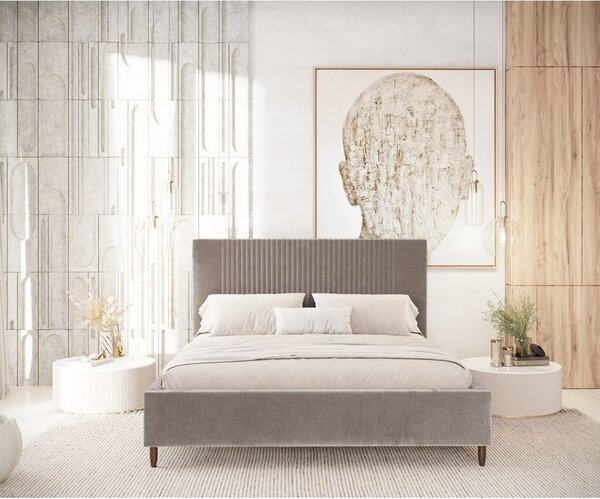 Béžová čalúnená dvojlôžková posteľ s úložným priestorom s roštom 180x200 cm Etero – Maison de Rêve