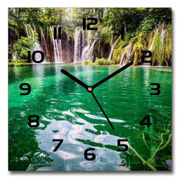 Sklenené hodiny štvorec Plitvické jazero