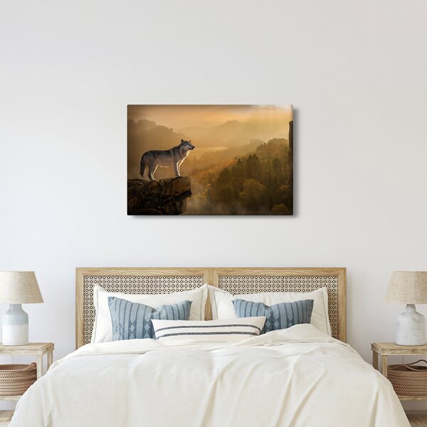 Obraz vlka na skale (90x60 cm)