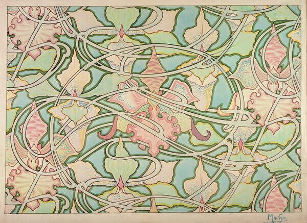 Mucha, Alphonse Marie - Umelecká tlač Wallpaper design, (40 x 30 cm)