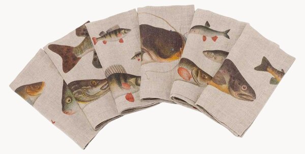 Ľanové obrúsky Freshwater Fish, 6 ks