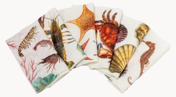 Ľanové obrúsky Ocean Animals, 6 ks