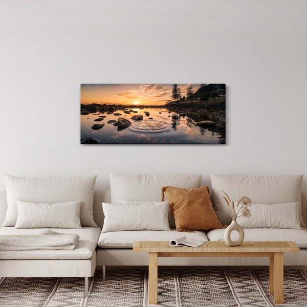 Obraz - Západ slnka pri jazere (120x50 cm)
