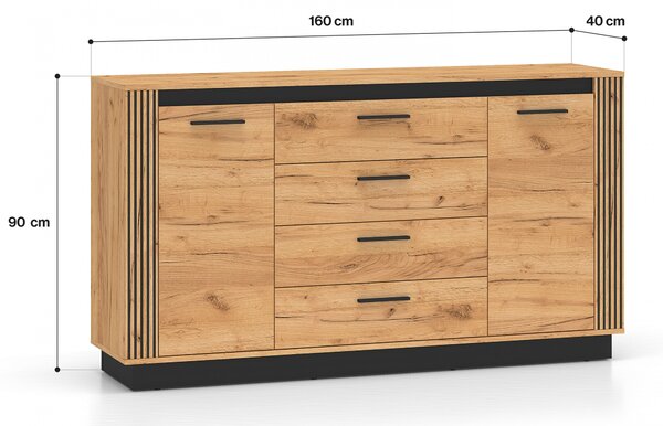 Komoda so zásuvkami Clawi 06 - 160 cm - Dub craft zlaté / Čierny