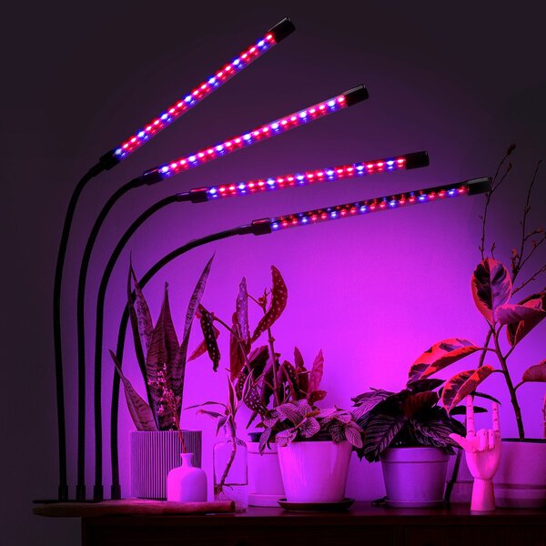 JU Univerzálna rastlinná lampa so štyrmi svetelnými panelmi, napájaná cez USB bez napájacieho adaptéra