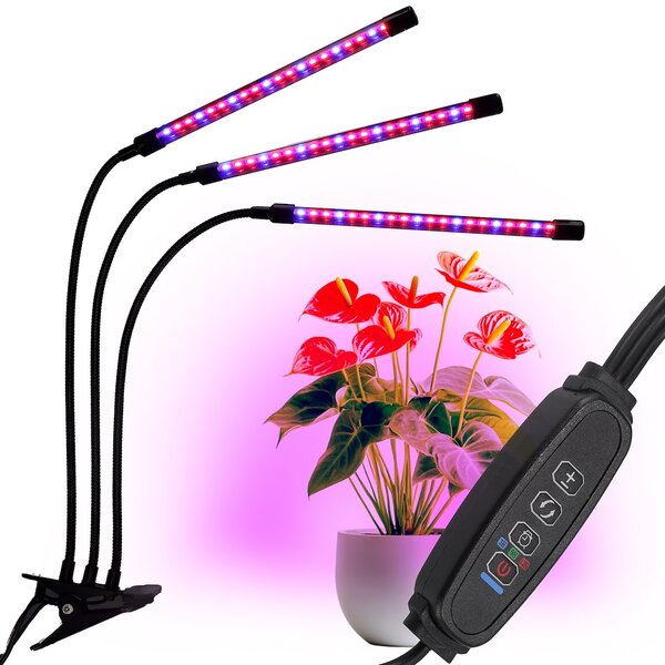 JU Univerzálna rastlinná lampa s tromi svetelnými panelmi, napájaná cez USB s napájacím adaptérom