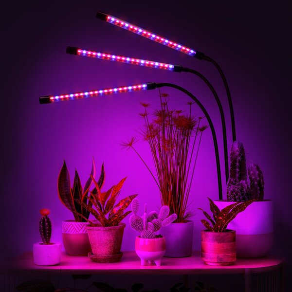 JU Univerzálna rastlinná lampa s tromi svetelnými panelmi, napájaná cez USB s napájacím adaptérom