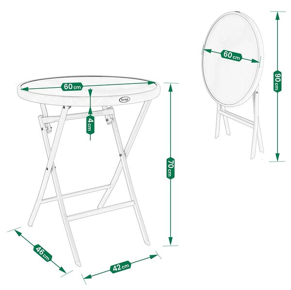 Dekorstudio Záhradný skladací stolík s tvrdeným sklom 60cm – béžový