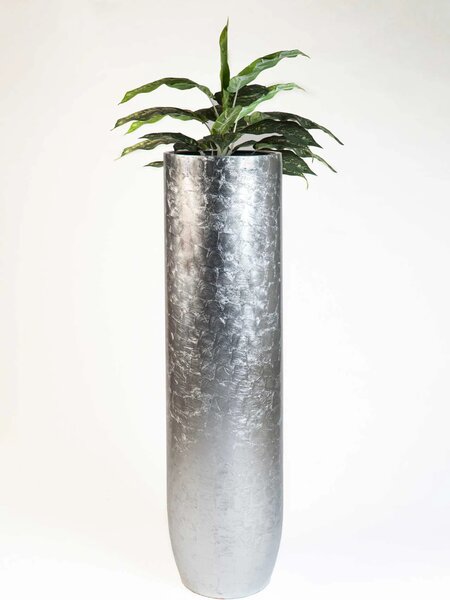 Exkluzívny kvetináč SOLERIO, sklolaminát, výška 120 cm, strieborný lesk