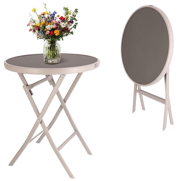 Dekorstudio Záhradný skladací stolík s tvrdeným sklom 60cm – béžový