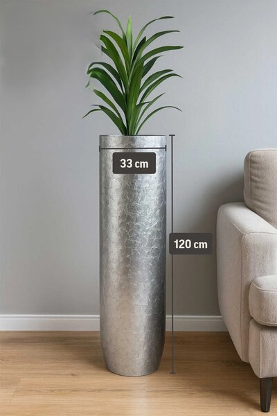 Exkluzívny kvetináč SOLERIO, sklolaminát, výška 120 cm, strieborný lesk
