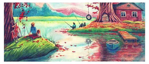 Obraz - Aquarel, Zátoka v horskej dedinke (120x50 cm)