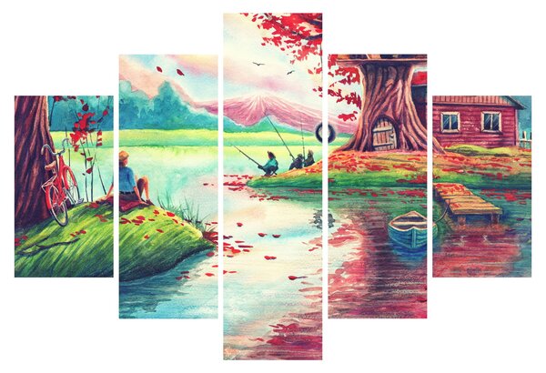 Obraz - Aquarel, Zátoka v horskej dedinke (150x105 cm)