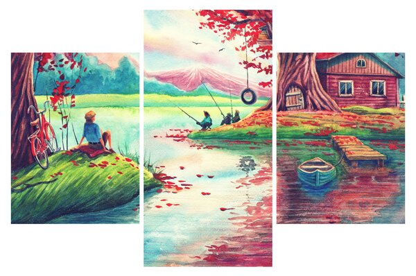 Obraz - Aquarel, Zátoka v horskej dedinke (90x60 cm)
