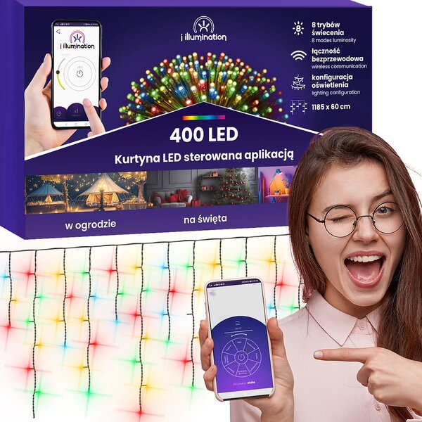 JU Záves s ľadovými kvapkami a osvetlením, 400 LED, 300 cm, viacfarebný, napájaný zo siete, vonkajší