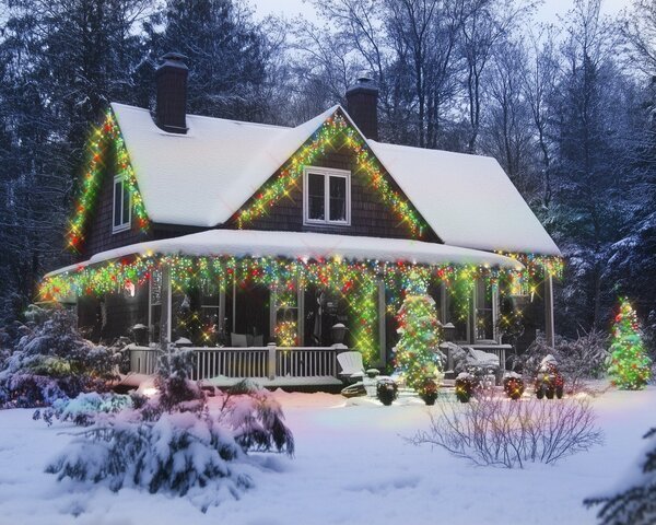 JU Záves s ľadovými kvapkami a osvetlením, 200 LED, 300 cm, viacfarebný, napájaný zo siete, vonkajší