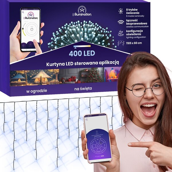 JU Záves s ľadovými kvapkami a osvetlením, 400 LED, 300 cm, studená biela, napájaný zo siete, vonkajší