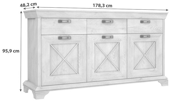 ŠIROKÁ KOMODA, biela, farba pínie, 178,3/95,9/48,2 cm MID.YOU - Online Only drobný nábytok, Online Only