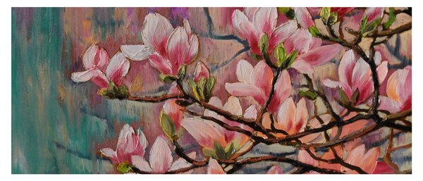 Obraz - Olejomaľba, Rozkvitnutá sakura (120x50 cm)
