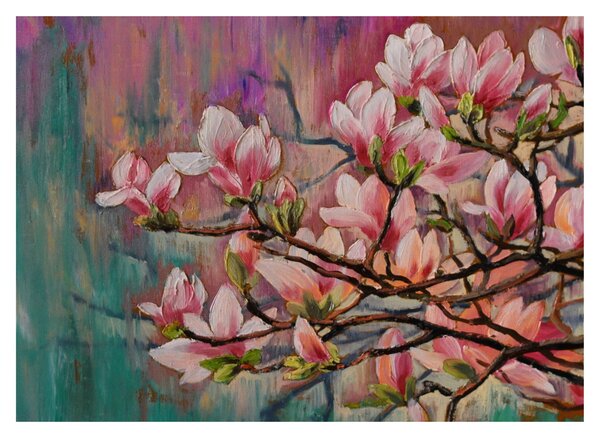 Obraz - Olejomaľba, Rozkvitnutá sakura (70x50 cm)