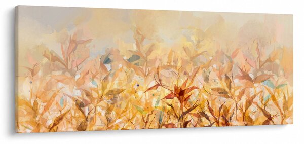 Obraz - Listy vo farbách jesene, olejomaľba (120x50 cm)
