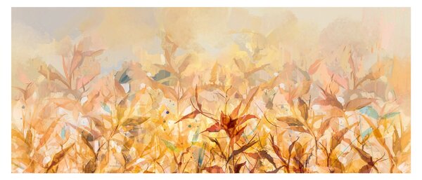 Obraz - Listy vo farbách jesene, olejomaľba (120x50 cm)