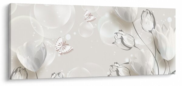 Obraz - Tulipány medzi bublinami (120x50 cm)