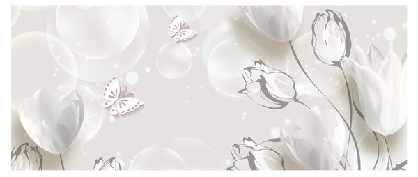Obraz - Tulipány medzi bublinami (120x50 cm)
