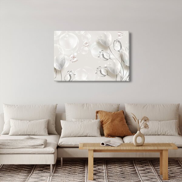 Obraz - Tulipány medzi bublinami (90x60 cm)