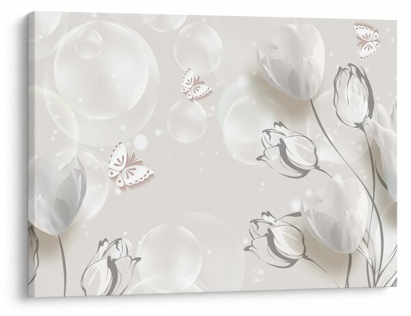 Obraz - Tulipány medzi bublinami (70x50 cm)