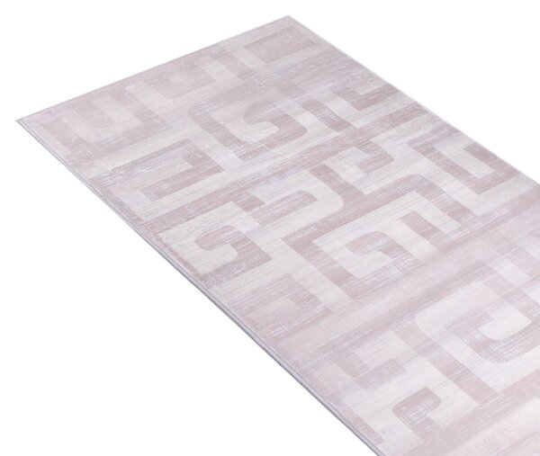 Izbový koberec béžový 80 x 300 cm geometrický vzor protišmyková spodná strana vhodný na podlahové kúrenie behúň na chodbu
