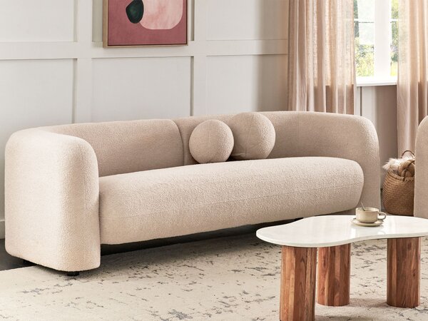 3-miestna pohovka béžová buklé čalúnenie extra vankúše retro glamour art deco štýl