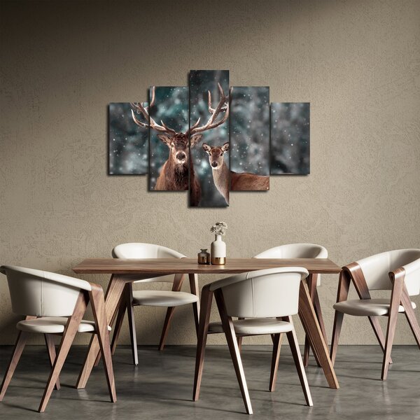 Obraz - Jeleň a laň v zasneženom lese (150x105 cm)