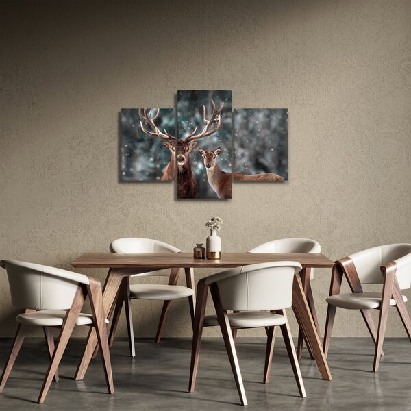 Obraz - Jeleň a laň v zasneženom lese (90x60 cm)