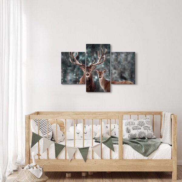 Obraz - Jeleň a laň v zasneženom lese (90x60 cm)