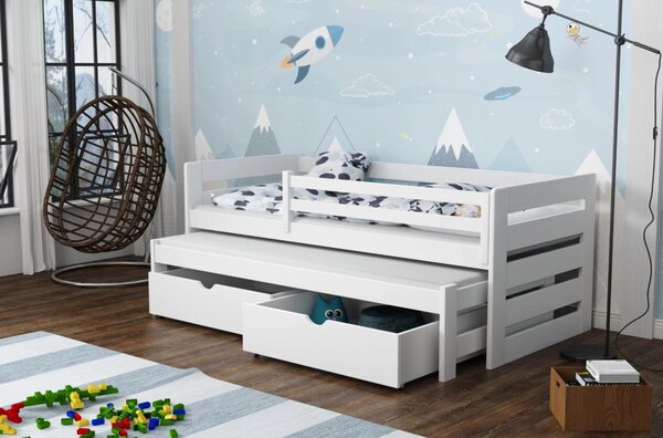 MAXMAX Detská posteľ z masívu borovice JOLANA s prístelkou a šuplíky - 200x90 cm