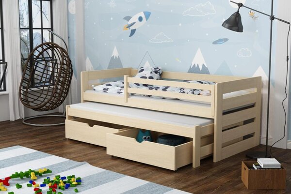 MAXMAX Detská posteľ z masívu borovice JOLANA s prístelkou a šuplíky - 200x90 cm
