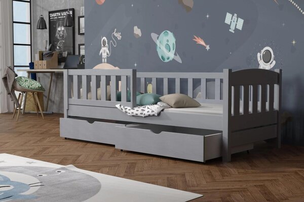 MAXMAX Detská posteľ z masívu borovice BEN so šuplíkmi - 200x90 cm - ŠEDÁ