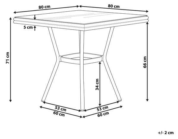 Záhradný stôl tmavé drevo sivá hliník bezpečnostné sklo 80 x 80 cm štvorcový pre 4 osoby moderný rustikálny štýl záhrada exteriér