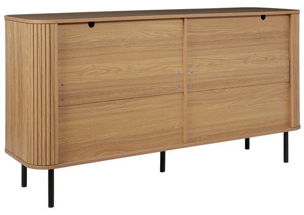 Komoda svetlé drevo čierne nohy MDF kov retro 6 zásuviek úložný priestor obývacia izba spálňa