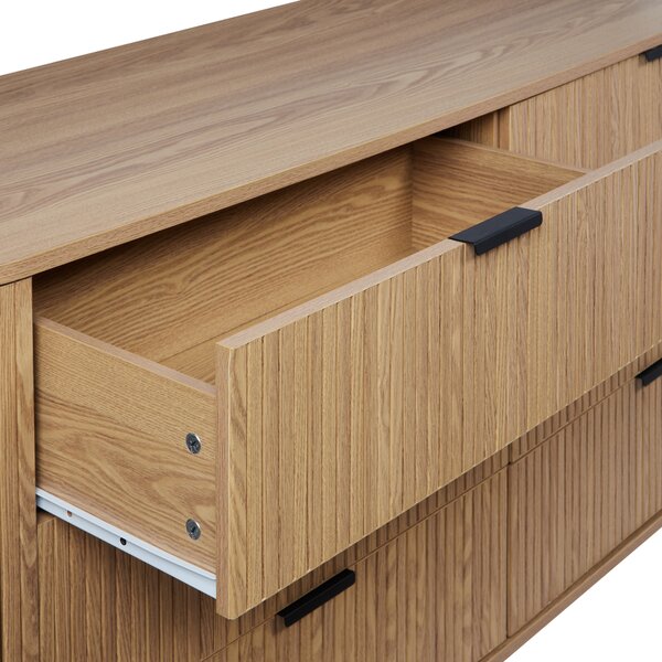 Komoda svetlé drevo čierne nohy MDF kov retro 6 zásuviek úložný priestor obývacia izba spálňa