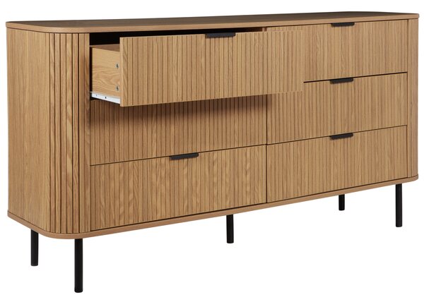 Komoda svetlé drevo čierne nohy MDF kov retro 6 zásuviek úložný priestor obývacia izba spálňa