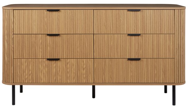 Komoda svetlé drevo čierne nohy MDF kov retro 6 zásuviek úložný priestor obývacia izba spálňa